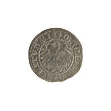 Lithuanian half-grosz, Sigismund I the Old (King of Poland; 1506–1548). Obverse: Pogon (Lithuanian