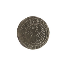 Lithuanian half-grosz, Sigismund I the Old (King of Poland; 1506–1548). Obverse: Pogon turned left;