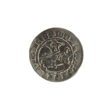 Lithuanian half-grosz, Sigismund I the Old (King of Poland; 1506–1548). Obverse: Pogon (Lithuanian