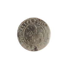 Lithuanian half-grosz, Sigismund I the Old (King of Poland; 1506–1548). Obverse: Pogon (Lithuanian