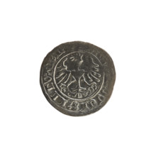 Lithuanian half-grosz, Sigismund I the Old (King of Poland; 1506–1548). Obverse: Pogon (Lithuanian