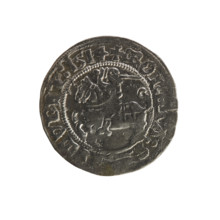 Lithuanian half-grosz, Sigismund I the Old (king of Poland; 1506–1548). Obverse: Pogon (mounted