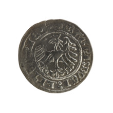 Lithuanian half-grosz, Sigismund I the Old (king of Poland; 1506–1548). Obverse: Pogon (Pursuer)
