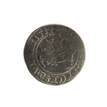 Lithuanian half-grosz, Sigismund I the Old (King of Poland; 1506–1548). Silver coin, 1514. Obverse: