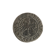 Lithuanian half-grosz, Sigismund I the Old (King of Poland; 1506–1548). Obverse: Pogon (mounted