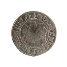 Lithuanian half-grosz, Sigismund I the Old (King of Poland; 1506–1548). Obverse: Pogon (Coat of