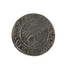 Lithuanian half-grosz, Sigismund I the Old (King of Poland; 1506–1548). Obverse: Pogon (Lithuanian