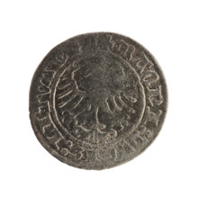 Lithuanian half-grosz, Sigismund I the Old (King of Poland; 1506–1548). Obverse: Pogon (Lithuanian