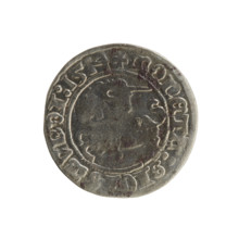 Lithuanian half-grosz, Sigismund I the Old (King of Poland; 1506–1548). Obverse: Pogon (Lithuanian