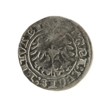 Lithuanian half-grosz, Sigismund I the Old (King of Poland; 1506–1548). Obverse: Pogon (Lithuanian