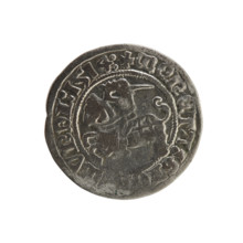 Lithuanian half-grosz, Sigismund I the Old (King of Poland; 1506–1548). Obverse: Pogon (Lithuanian