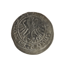 Lithuanian half-grosz, Sigismund I the Old (King of Poland; 1506–1548). Obverse: Pogon (Lithuanian