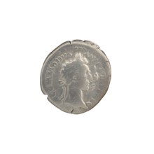 Denarius, Commodus (161–192 CE), 180 CE. Obverse: Head of Commodus in a laurel wreath facing right,