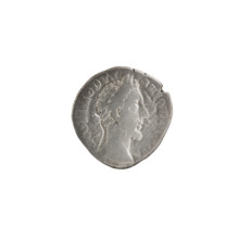 Denarius of Commodus (reigned 177–192). Obverse: Head of Commodus in a laurel wreath facing right;