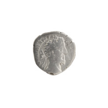 Denarius of Commodus (161–192; Roman emperor 177–192). Obverse: Head of Commodus in a laurel wreath