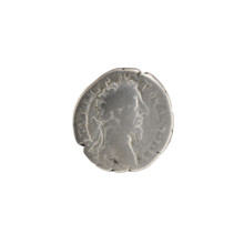 Denarius of Commodus (reigned 177–192). Obverse: Head of Commodus in a laurel wreath facing right,