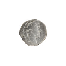 Denarius of Commodus (161–192; Roman emperor 177–192). Obverse: Head of Commodus in a laurel wreath