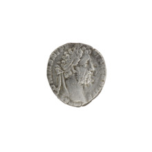 Denarius, Commodus (Roman emperor 177–192). Obverse: Head of Commodus in a laurel wreath facing