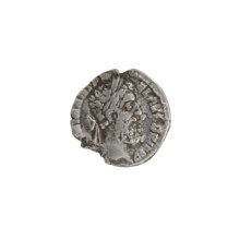 Denarius of Commodus (reign 177–192). Obverse: Head of Commodus in a laurel wreath facing right,