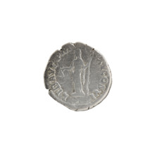 Denarius of Commodus (reigned 177–192 AD). Obverse: head of Commodus in laurel wreath facing right,