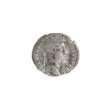 Denarius of Commodus (reigned 177–192). Obverse: Bust of Commodus in laurel wreath and drapery