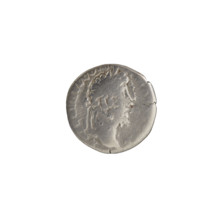 Denarius of Commodus (reigned 177–192 CE). Obverse: Head of Commodus in laurel wreath facing right,