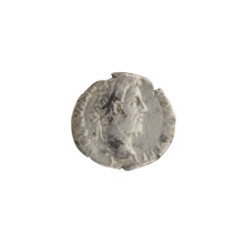 Denarius of Commodus (161–192; Roman emperor 177–192). Obverse: Head of Commodus in a laurel wreath
