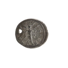 Denarius (with hole), Elagabalus (reigned 204–222; Roman emperor 218–222). Obverse: IMP CAES
