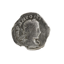 Denarius of Elagabalus (reigned 218–222). Obverse: Bust of Elagabalus with laurel wreath and