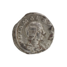 Denarius, Elagabalus (reigned 218–222). Obverse: IVLIAMAESAAVG — Draped bust of Julia Maesa facing