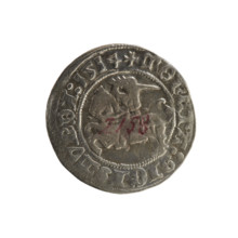 Lithuanian half-grosz, Sigismund I the Old (king of Poland; 1506–1548). Obverse: Pogon (Pursuer)