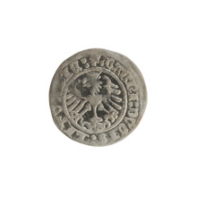 Lithuanian half-grosz, Sigismund I the Old (King of Poland; 1506–1548). Obverse: Pogon (Lithuanian