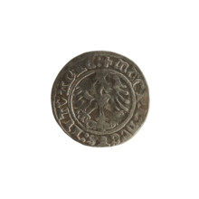 Lithuanian half-grosz, Sigismund I the Old (King of Poland; 1506–1548). Obverse: Pogon (Lithuanian
