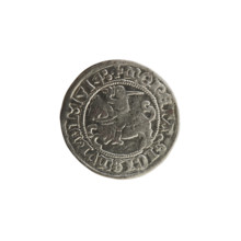 Lithuanian half-grosz, Sigismund I the Old (King of Poland; 1506–1548). Obverse: Pogon (Lithuanian