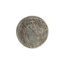 Lithuanian half-grosz, Sigismund I the Old (King of Poland; 1506–1548). Obverse: Pogon (Lithuanian