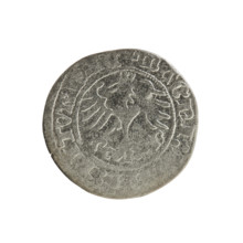 Lithuanian half-grosz, Sigismund I the Old (King of Poland; 1506–1548). Obverse: Pogon (Lithuanian