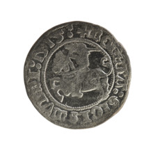 Lithuanian half-grosz, Sigismund I the Old (1506–1548). Obverse: Pogon (Lithuanian coat of arms)