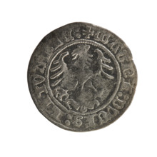 Lithuanian half-grosz, Sigismund I the Old (King of Poland; 1506–1548). Obverse: Pogon (Lithuanian