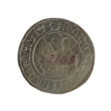 Lithuanian half-grosz, Sigismund I the Old (king of Poland; 1506–1548). Obverse: Pogon turned left;