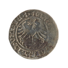 Lithuanian half-grosz, Sigismund I the Old (King of Poland; 1506–1548). Obverse: Pogon (Lithuanian