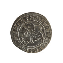 Lithuanian half-grosz, Sigismund I the Old (King of Poland; 1506–1548). Obverse: Pogon (Lithuanian