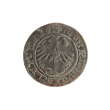Lithuanian half-grosz, Sigismund I the Old (King of Poland; 1506–1548). Obverse: Pogon (Lithuanian