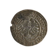 Lithuanian half-grosz, Sigismund I the Old (king of Poland; 1506–1548). Obverse: Pogon (mounted