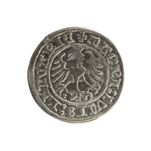 Lithuanian half-grosz, Sigismund I the Old (King of Poland; 1506–1548). Obv.: Pogon (Lithuanian