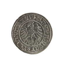 Lithuanian half-grosz, Sigismund I the Old (King of Poland; 1506–1548). Obverse: Pogon (Lithuanian