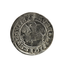 Lithuanian half-grosz, Sigismund I the Old (king of Poland; 1506–1548); Obverse: Pogon (mounted