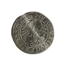 Lithuanian half-grosz, Sigismund I the Old (King of Poland; 1506–1548). Obverse: Pogon (Lithuanian