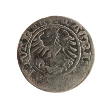 Lithuanian half-grosz, Sigismund I the Old (King of Poland; 1506–1548). Obverse: Pogon (Lithuanian