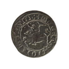Lithuanian half-grosz, Sigismund I the Old (King of Poland; 1506–1548). Obverse: Pogon (Lithuanian