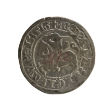 Lithuanian half-grosz, Sigismund I the Old (king of Poland; 1506–1548). Obverse: Pogon (mounted